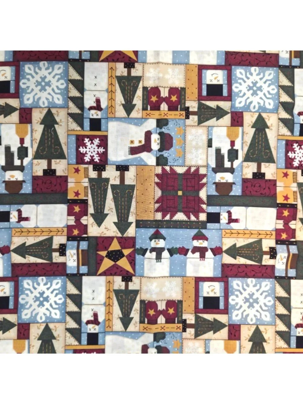 Winter Christmas Quilting Fabric Cotton 1 Yd Leslie Beck Cranston Snowman Tree